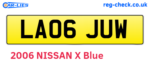 LA06JUW are the vehicle registration plates.