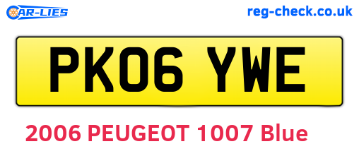 PK06YWE are the vehicle registration plates.