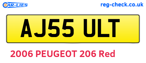 AJ55ULT are the vehicle registration plates.