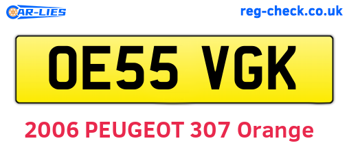 OE55VGK are the vehicle registration plates.