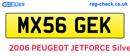 MX56GEK are the vehicle registration plates.