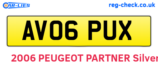 AV06PUX are the vehicle registration plates.