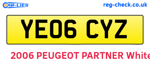 YE06CYZ are the vehicle registration plates.