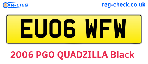 EU06WFW are the vehicle registration plates.