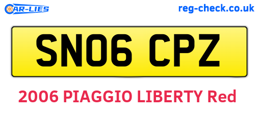 SN06CPZ are the vehicle registration plates.