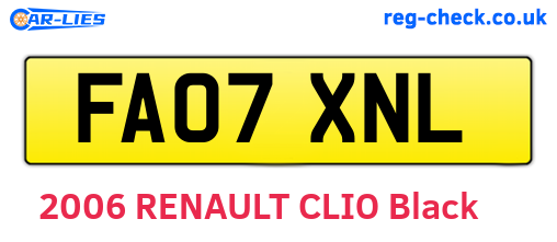 FA07XNL are the vehicle registration plates.