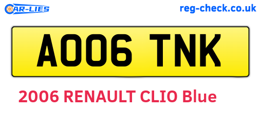 AO06TNK are the vehicle registration plates.