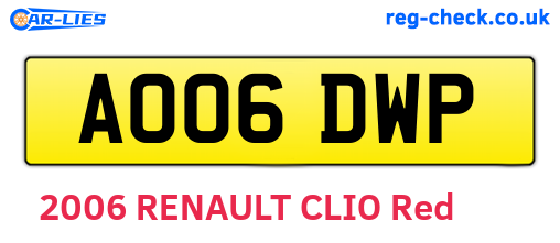 AO06DWP are the vehicle registration plates.