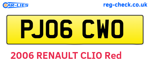 PJ06CWO are the vehicle registration plates.