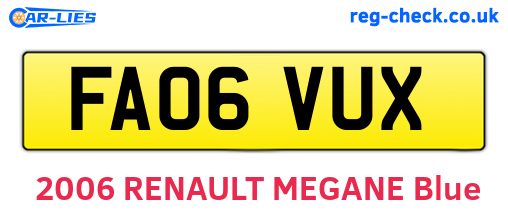 FA06VUX are the vehicle registration plates.