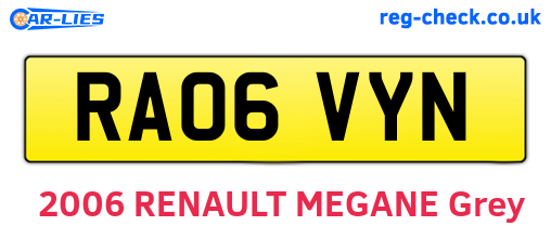 RA06VYN are the vehicle registration plates.