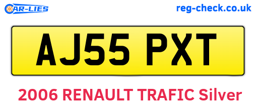 AJ55PXT are the vehicle registration plates.