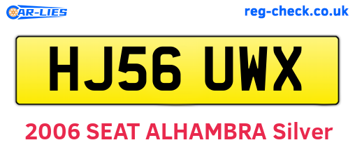 HJ56UWX are the vehicle registration plates.
