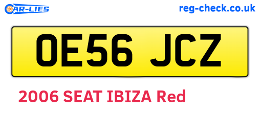 OE56JCZ are the vehicle registration plates.