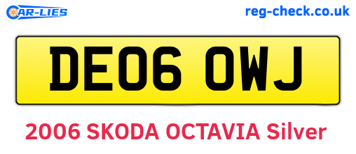 DE06OWJ are the vehicle registration plates.