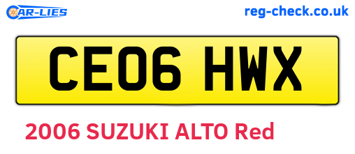 CE06HWX are the vehicle registration plates.