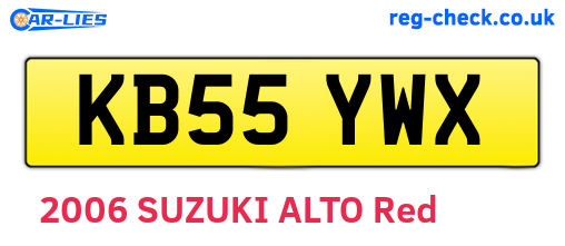 KB55YWX are the vehicle registration plates.