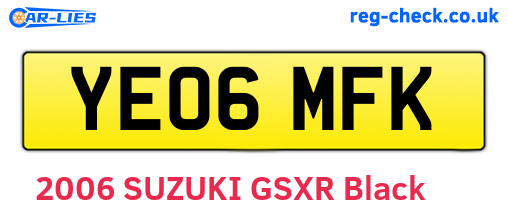 YE06MFK are the vehicle registration plates.