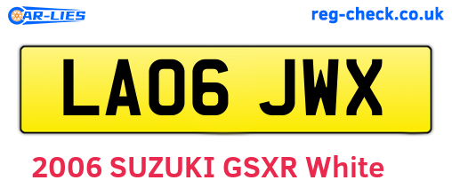LA06JWX are the vehicle registration plates.