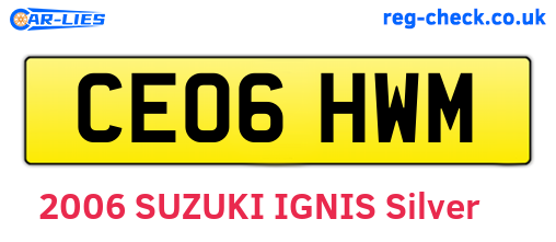 CE06HWM are the vehicle registration plates.