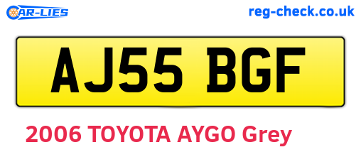AJ55BGF are the vehicle registration plates.