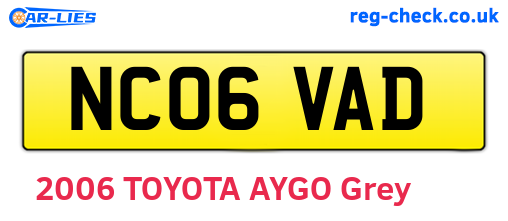 NC06VAD are the vehicle registration plates.