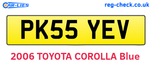 PK55YEV are the vehicle registration plates.