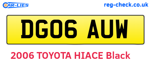 DG06AUW are the vehicle registration plates.