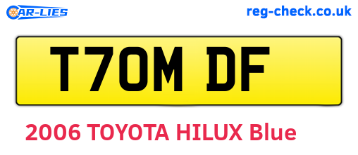 T70MDF are the vehicle registration plates.