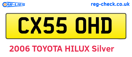 CX55OHD are the vehicle registration plates.