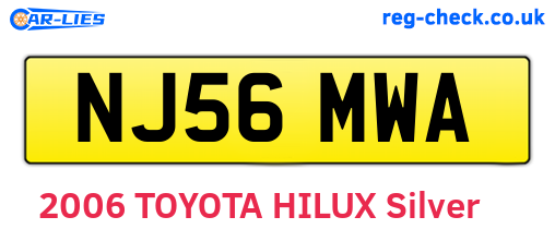 NJ56MWA are the vehicle registration plates.