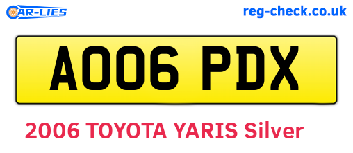 AO06PDX are the vehicle registration plates.
