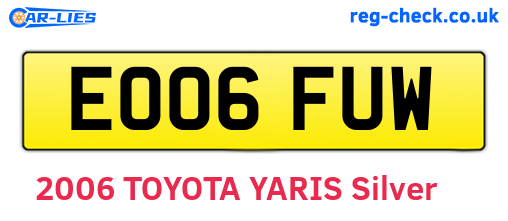 EO06FUW are the vehicle registration plates.