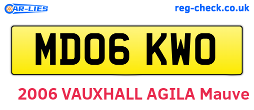 MD06KWO are the vehicle registration plates.