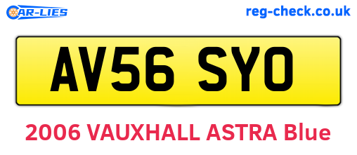 AV56SYO are the vehicle registration plates.
