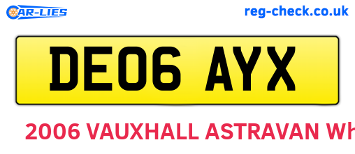 DE06AYX are the vehicle registration plates.