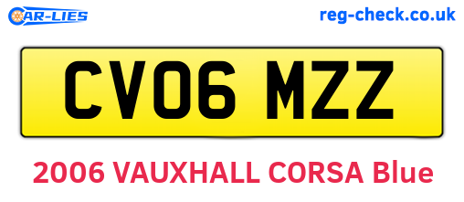 CV06MZZ are the vehicle registration plates.
