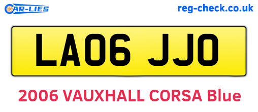 LA06JJO are the vehicle registration plates.
