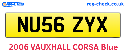 NU56ZYX are the vehicle registration plates.