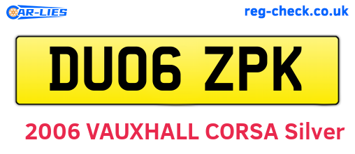 DU06ZPK are the vehicle registration plates.