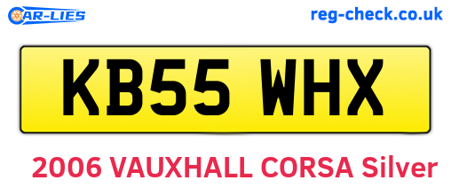 KB55WHX are the vehicle registration plates.