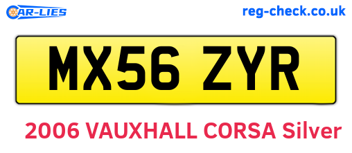 MX56ZYR are the vehicle registration plates.