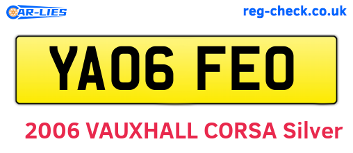 YA06FEO are the vehicle registration plates.