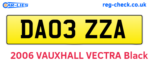 DA03ZZA are the vehicle registration plates.