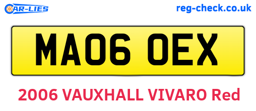 MA06OEX are the vehicle registration plates.