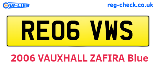RE06VWS are the vehicle registration plates.