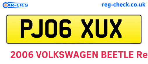 PJ06XUX are the vehicle registration plates.