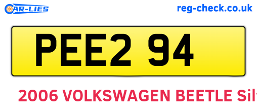 PEE294 are the vehicle registration plates.
