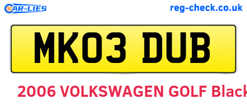 MK03DUB are the vehicle registration plates.