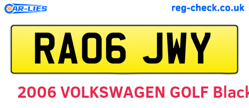 RA06JWY are the vehicle registration plates.